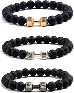 Nouveau style – Bracelets perlés en pierre de lave volcanique noire givrée de 8 mm pour hommes et femmes – Bijoux de mode – Bracelet haltère - Product Image 1