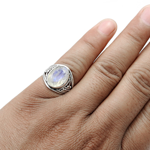 Personalizado hecho a mano de lujo Arco Iris piedra lunar 925 Plata anillos de moda elegante y elegante S925 joyería para ella al por mayor - Product Image 3