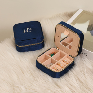 Wholesale Custom Square Velvet Travel Jewelry Case - Elegant Zipper Closure, Portable <b>Storage</b> <b>Box</b> for Ring Earring Necklace - Product Image 6