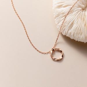 Collier simple en argent S925 pour femme, petit pendentif rond géométrique creux, chaîne de clavicule - Product Image 3
