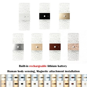 Wireless Magnetic Motion Sensor Night <b>Light</b> USB Rechargeable Textured Acrylic LED Wall Lamp Indoor <b>Corridor</b> Decor Wall <b>Light</b> - Product Image 1