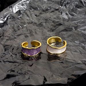 Anillo Abierto de Latón Chapado en Oro de 18K, Joyería Fina de Lujo, Anillos Elegantes con Diseño de Goteo de Aceite, Anillos Irregulares Coloridos de Moda para Mujer - Product Image 2