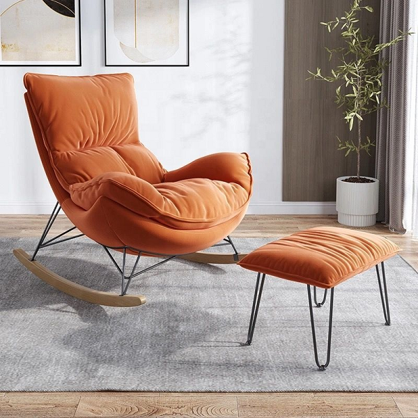 Luxury Living Room Leisure Velvet Rocking Chair Recliner Backrest Chair With Footrest