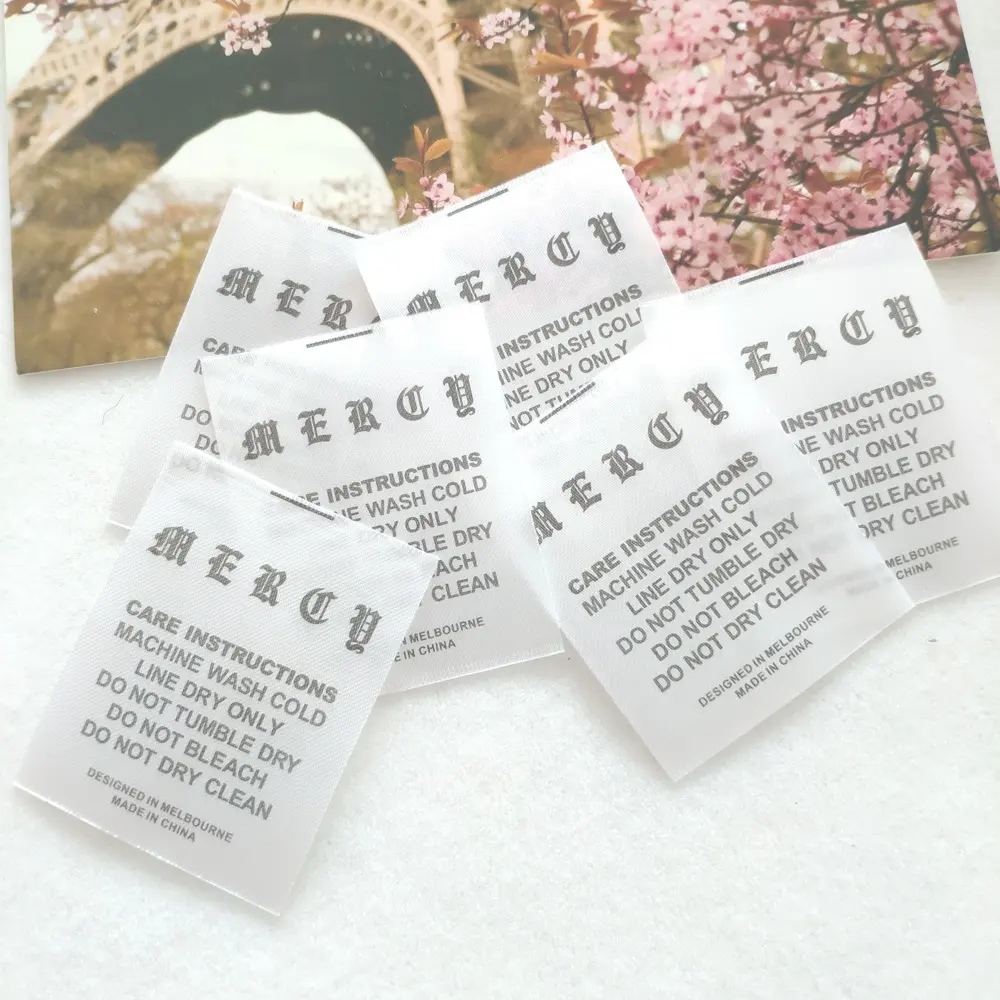 Wholesale High Quality Polyester clothing accessories print Clothing Wash Care Label for plus shirt