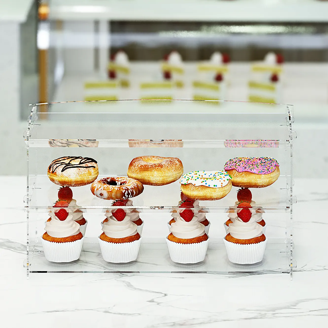 Manufacturer Customized OEM/ODM acrylic display case 2 Tier 3 Tier 4 Tier Clear Acrylic Cake Cabinet Bakery Pastry Display Case