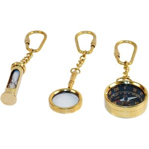 ALFA NAUTICAL Boussole en laiton poli écologique Loupe Sablier Porte-clés imprimé en typographie Cadeau design - Product Image 1