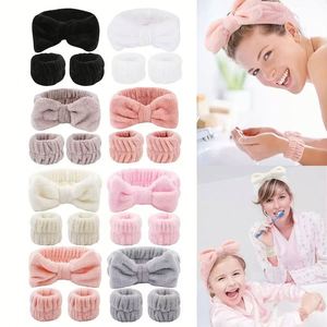 Ensemble bandeau et bracelet coréens style nœud, doux, pour le lavage du visage, le spa, le maquillage, accessoires de soin de la peau, cadeau pour femmes et mariées - Product Image 3