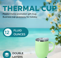 Mug de voyage isotherme en acier inoxydable 350 ml avec poignée et couvercle, personnalisable avec logo, pour le bureau, écologique