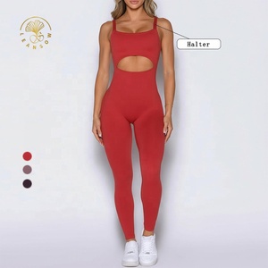 ชุดรอมเปอร์ออกกำลังกายแบบยืดได้สำหรับผู้หญิง ดีไซน์เว้าช่วงตัว แต่งลายเฉพาะตัว สวยหรูหรา สไตล์คอมบิเนชั่นสปอร์ต จั๊มสูท - Product Image 1