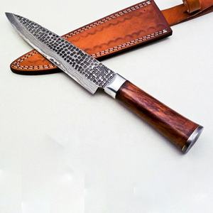 Couteau de chef en acier au carbone fait à la main 8 en design moderne ambidextre avec manche en bois satiné et étui en cuir pur - Product Image 2