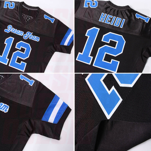 Camiseta de Fútbol Americano Personalizada para Hombre, Cuello en V, Manga Corta, Color Negro y Azul, Impresión Sublimada, Malla Transpirable, Corte Regular para Adultos - Product Image 6