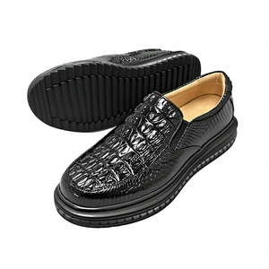 Mocasines de piel de cocodrilo auténtica para hombre - Zapatos de vestir de lujo con suela gruesa y forro de piel de becerro, zapatos casuales para hombre - Product Image 1