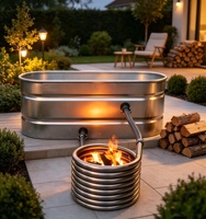 Baignoire de trempage extérieure en bois à chauffage au feu, à monter soi-même, en cuve galvanisée avec chauffage à serpentin pour jardin