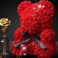 Teddy Bears with Box, Artificial Flower, Foam Heart