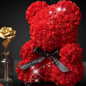 Teddy Bears With Box Flower 40Cm 25Cm Roses Valentines Foam Heart Red Gift Gifts Artificial Mini Preserved Valentine Rose Bear