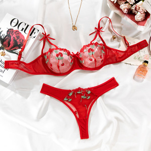 <b>Sexy</b> Ultra Thin Red Floral Embroidery Underwear <b>Set</b> NewPush up Two Pieces Lingerie <b>Sets</b> for Woman - Product Image 3