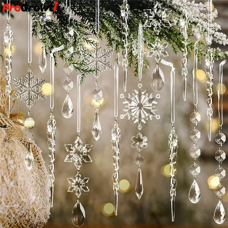 إكسسوارات شجرة الكريسماس قطرة ماء شفافة من كريستال الثلج ، زخرفة عقدة فيونكة جناح إلك