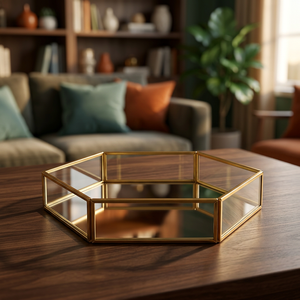 Modern Geometric Eco-Friendly Stainless Steel Tray <b>Gold</b> <b>Frame</b> <b>Mirror</b> Surface Waterproof Home Decor for Bathroom Indoor Use - Product Image 1