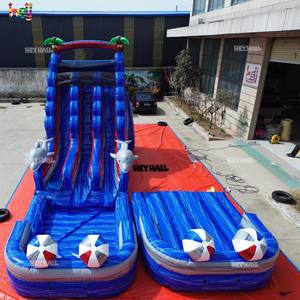 Toboggan gonflable commercial en PVC à double piste, thème animaux mignons, avec palmiers et motif marbré bleu, pour <span class=keywords><strong>parc</strong></span> aquatique et divertissement du <span class=keywords><strong>week</strong></span>-<span class=keywords><strong>end</strong></span> - Product Image 2