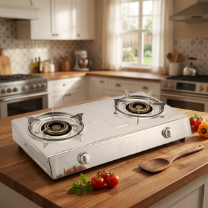 Table de cuisson à gaz portable en acier inoxydable à 2 brûleurs avec commande par bouton et allumage électronique pour usage domestique - Product Image 2