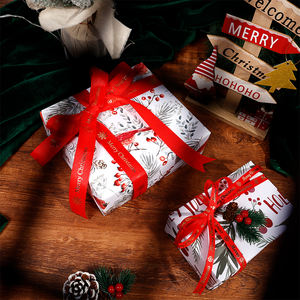 Rollo de papel de regalo personalizado de lujo regalo 43*300cm rollo de papel de Arte de árbol de celosía blanca de Navidad de 80g al por mayor - Product Image 1