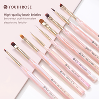 Youth Rose Nail Supplies Kit de 13 pinceaux acryliques en nylon haute élasticité pour sculpture d'ongles, peinture dégradée et liner artistique