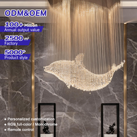 Lustre suspendu personnalisé en forme de dauphin marin, en fibre optique PMMA, pour hall d'hôtel haut de gamme, éclairage LED