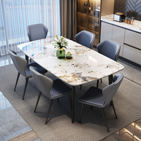 Table à manger moderne ModHomi noire pour 6 personnes avec plateau en pierre frittée et structure en acier carbone pour la cuisine et la salle à manger