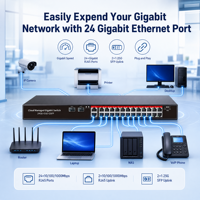 Commutateur PoE Gigabit géré par Web, facile et intelligent, 4/8/16/24 ports avec 2 ports SFP Uplink