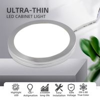Lampu Kabinet LED Bulat DC12V Dapat Diredupkan 2-5W 60-80mm Cangkang Aluminium 3000K 4000K 6000K untuk Dapur Lemari Pajangan Pencahayaan Rumah