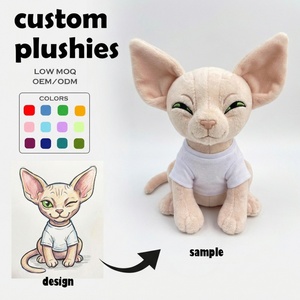 Peluches de <span class=keywords><strong>Gato</strong></span> Sphynx Hechos a Medida con Logotipo, Orejas Grandes, Muñeco de Peluche, Tela de Algodón, Forro de Malla, Regalo de Cumpleaños - Product Image 1