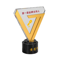 Trophée personnalisé en métal en forme de V avec lettrage et logo, incrusté de cristaux, pour récompense personnelle et commémoration