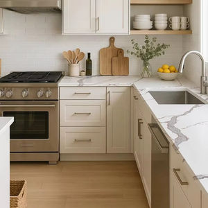 Pierre de verre artificielle Pierre de quartz artificielle Calacatta blanc veiné gris Dalle de pierre Plan de travail de cuisine - Product Image 4