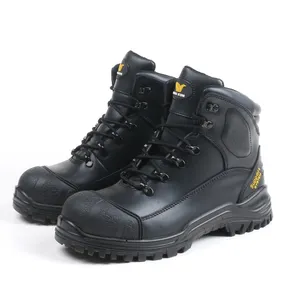 Double Density PU Sole Genuine Leather Water Resistant Steel Toe Safety Shoes Boots For Workman