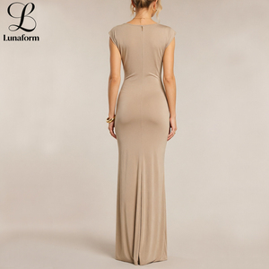Robes <span class=keywords><strong>de</strong></span> Soirée Élégantes pour Femmes, Maxi, Col en V Profond, Nœud sur le Devant, Fente Haute, Moulante, Formelle, Vêtements Personnalisés pour Femmes - Product Image 2