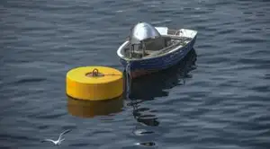 Piccola Barca È Utilizzato per la Corda di Fissaggio sul Grande Giallo Ormeggio Boa