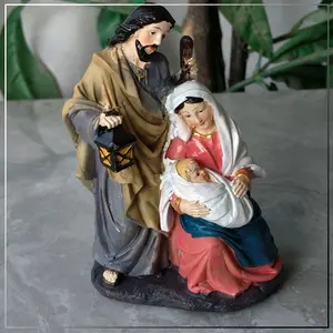 Customized Resin manger series statue of Holy Father Mother and baby Jesus family of three decoration Jesus Birth