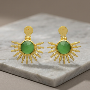 Pendientes de Diseño Étnico con Baño de Oro y Gemas de Calcedonia Verde para Fiestas y Regalos - Product Image 2