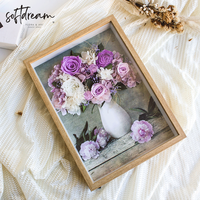 Cadre photo mural en bois personnalisé en gros, bricolage, acrylique, cadeau de luxe, fleur naturelle préservée séchée, boîte à ombre 3D profonde