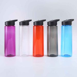 Bouteille d'eau sport en plastique colorée avec couvercle à paille rabattable sans BPA pour les voyages en plein air, la randonnée, design moderne unisexe - Product Image 1