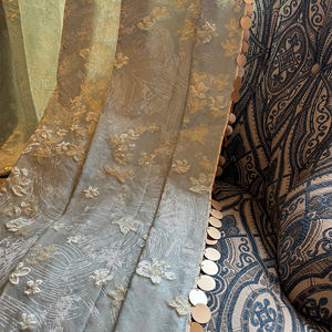 Cortinas opacas de lujo de alta calidad de tamaño personalizado con Jacquard de hoja de oro de precisión y ribete de encaje - Product Image 3