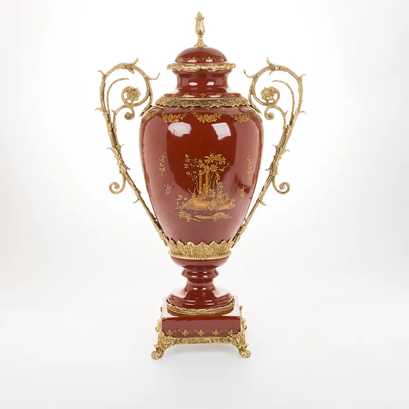Pot de fleur en céramique en laiton antique, vase de luxe en porcelaine bronze antique avec oiseau et vase en cuivre de chine