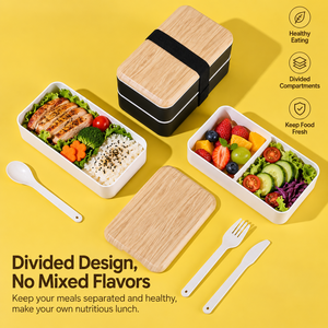Lonchera Bento Estilo Japonés de Doble Capa, Contenedor de Alimentos Hermético y Portátil con 2 Compartimentos - Product Image 3