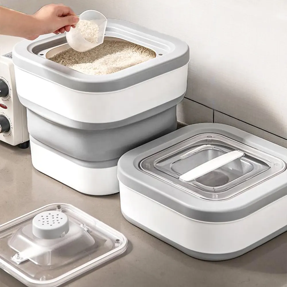 Kitchen Dry Food Grain Storage Rice Dispenser Folding Container Storage With Lid