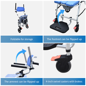 Chaise de toilette pliante en aluminium multifonctionnelle avec roues et repose-pieds pour personnes âgées, pour la douche au chevet et les personnes handicapées - Vente en gros - Product Image 6