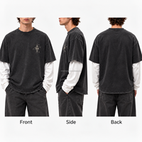 T-shirt vintage délavé pour homme, coupe oversize décontractée, style streetwear, manches courtes, t-shirt en coton coupe ample, vêtements personnalisables avec logo