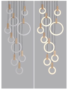 JYLIGHTING Acrylique Anneaux Pendentif Lumière Escalier Bois Suspendu Moderne LED Lustre Plafond Nordique Salon Hôtel Pendentif - Product Image 6