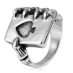 yunnique Men's <b>Titanium</b> Steel <b>Ring</b> Ace Of Spades Cartoon Geometric Design Gift Jewelry - Product Image 1