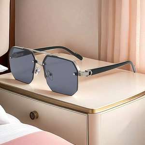 Lunettes de soleil métalliques européennes et américaines à double pont UV400 pour hommes, style conduite, monture noire, verres AC, type 3, pare-soleil - Product Image 5