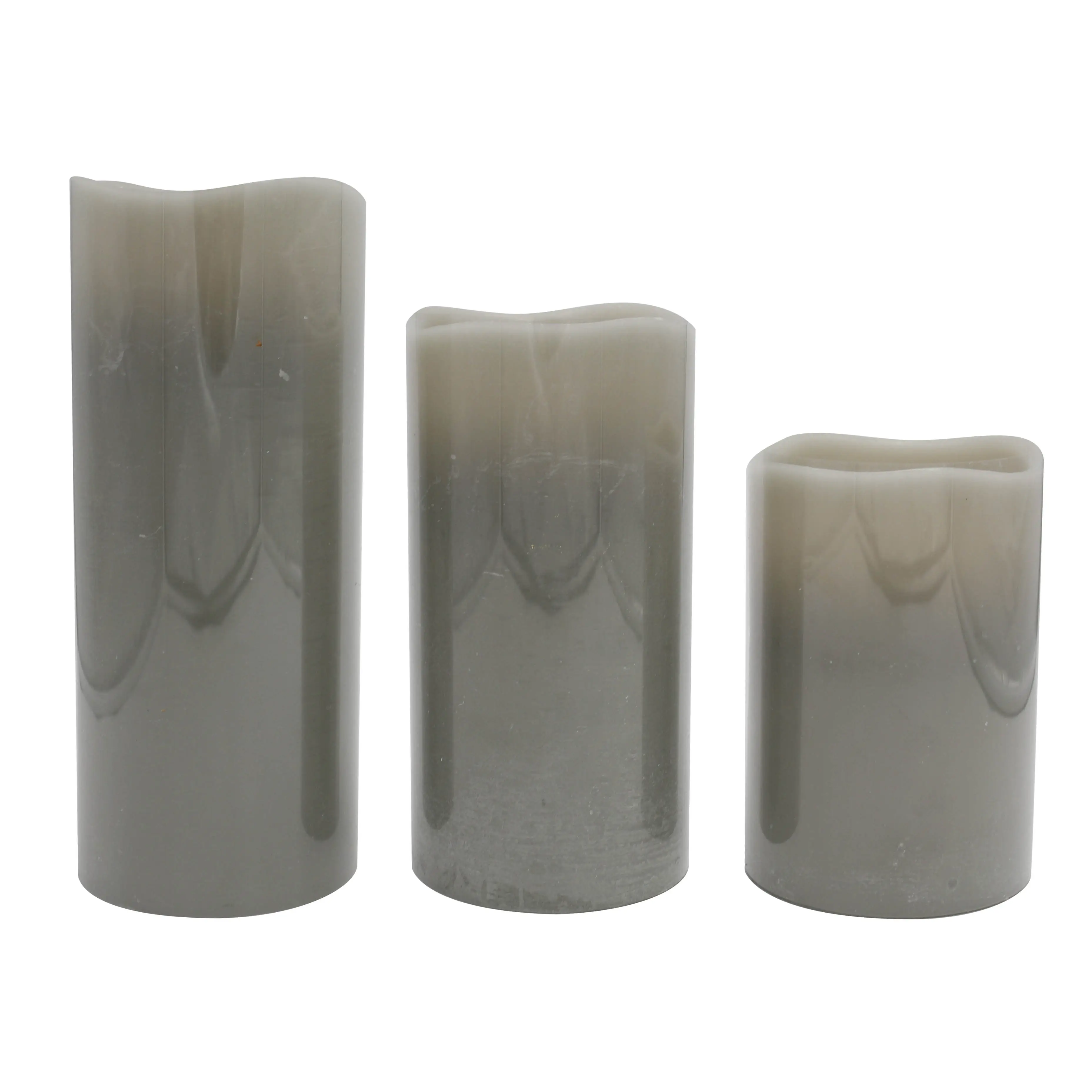 Unscented light green lED wax candle with realistic flame, Irregular edge ,smooth finish, real wax (set of 3)